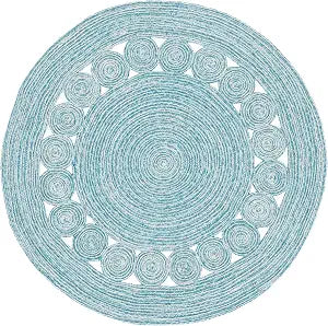 SAFAVIEH Braided Round Rug 3', Wool Textured Turquoise & Ivory BRD559K