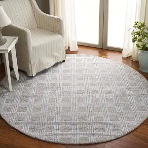 SAFAVIEH Ebony Collection Area Rug - 3' Round, Silver & Ivory, Handmade Wool, Ideal for Living Room, Bedroom, Dining Space (EBN119G)