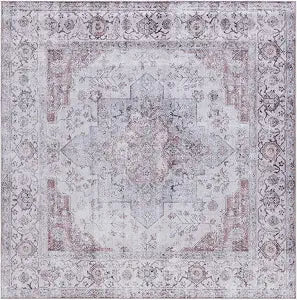SAFAVIEH Washable Rug Tucson Collection - 4' Square, Beige & Light Sage, Slip Resistant & Easy to Clean, Ideal for Foyer, Kitchen, Nursery, Office, Bedroom (TSN105B)