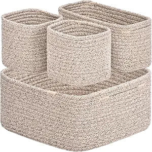 4 Pack Storage Baskets for Shelves, Cotton Rope Small Storage Bins