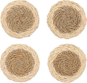 Now Designs White Collection Seagrass Coasters Set of 4, Handwoven Natural Seagrass, DIA4in, Rustic Artisanal Table Accent