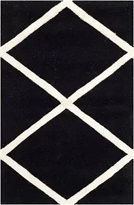 SAFAVIEH Chatham Collection 2' x 3' Black/Ivory CHT720K Handmade Diamond Trellis Premium Wool Accent Rug