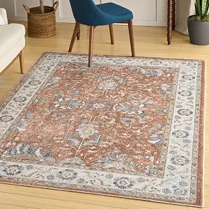 Nourison Home Astra Machine Washable Rust Ivory 4' x 6' Area Rug - Easy Clean, Non Shedding, Bed Room, Living Room, Dining Room, Kitchen (4' x 6')