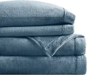 Sleep Philosophy Soloft Plush Sheet Set Queen Size Sheets - 4 Piece, Blue