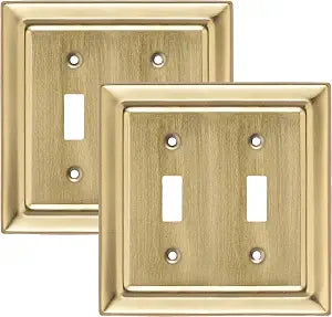 Monarch Abode Toggle Light Switch Cover Plate  2-Gang Brushed Gold Outlet Covers, Architectural Decorative Outlet Cover Wall Plates, Light Switch Plate Covers for Electrical Outlets, Pack of 2
