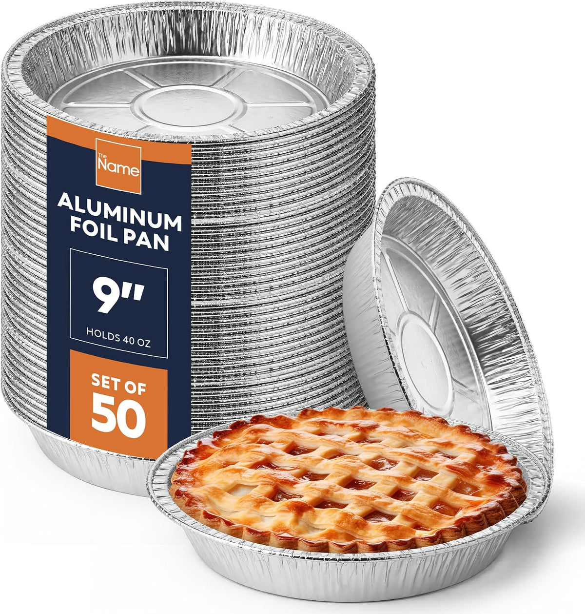 The Name 9" Round 50 Pack Aluminum Foil Pans Disposable Pie Tins, Mini Pans, Tart Baking Trays, Oven/Freezer Safe, Perfect for Apple Pie, Pumpkin Pie, Quiche, Pot Pie, Cobbler, Catering & Food Service