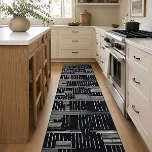 Rugshop Block Stripe Machine Washable Non-Slip Runner Rug, 2'x10' Black