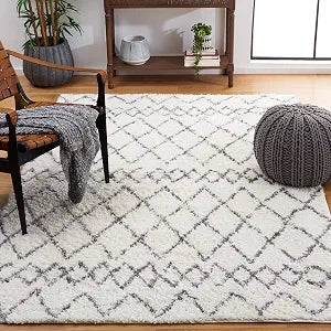 SAFAVIEH Berber Shag Collection 3' x 5' Cream / Light Grey BER165C Moroccan Non-Shedding Living Room Bedroom Dining Room Entryway Plush 1.25-inch Thick Area Rug