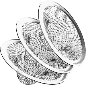 Sink Strainer 3 Inch - Mesh Food Catcher for Kitchen Sink - Bathtub Hair Catcher for Drain Stainless Steel - Accessories for Bathroom and Kitchen, 3 Pcs