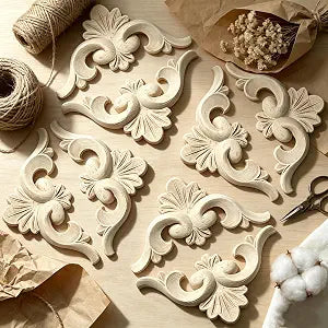 8 Pieces Wood Appliques and Onlays 6x6cm/2.36"x2.36" Unpaint Cute Wooden Carvings Coner for Furniture Decorative Wooden DIY Carved Onlay for Mirror Bed Door Cabinet Wardrobe Furniture Decoration