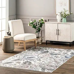 nuLOOM Tiffani Light Grey Medallion Washable Area Rug, 2' x 3'