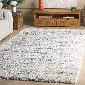 SAFAVIEH Fontana Shag 800 Collection Area Rug - 3' x 5', Ivory & Green, Shag & Flokati Design, Ideal for High Traffic Areas in Living Room, Bedroom & Dining Room (FNT850C-3)
