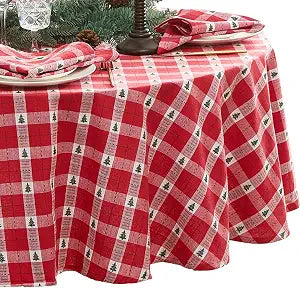 Sherwood Tree Dobby Rectangle Tablecloth, Red - 60"W x 84"L Oval