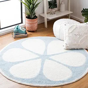 SAFAVIEH Vermont Collection 3' Round Ivory/Light Blue VRM478A Handmade Machine Washable Premium New Zealand Wool Entryway Foyer Living Room Bedroom Kitchen Area Rug