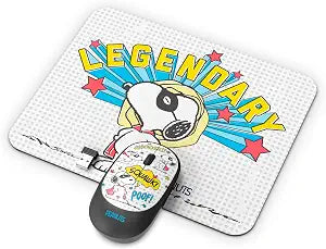 SOAR Peanuts Snoopy Mouse and Mouse Pad Combo, Snoopy and Woodstock Hug - Red