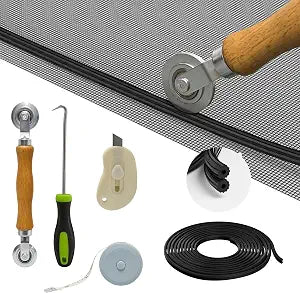 Window Screen Door Repair Kit: 48"x118" Fiberglass Replacement Screen Mesh - 6 in 1 DIY Set of Tools with Rolling Tool/Hook/Ruler/Cutter/Spline, Suitable for Window, Sliding Door, Patio & RV