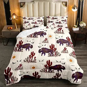 Buffalo Ranch North American Bisons Comforter Toddler Size Western Bisons Bedding Sets Rustic Country Cabin Southwestern Animal Comforter Set for Kids Boys Girls Brown Cream Farmhouse Down Comforter