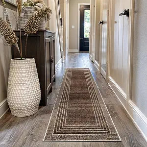 Rugshop Contemporary Geometric Bordered Runner Rug Brown 2' 3" x 8'