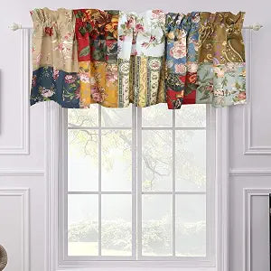 Ryleigh Floral Print Plaid 100% Cotton Real Patchwork Rod Pocket (Window Valance, 16" x 56")