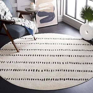 SAFAVIEH Melody Collection Area Rug - 4' Round, Ivory/Black, Geometric Design, Ideal for High Traffic Areas in Living Room, Bedroom, Dining (MEL114A)