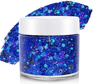 Blue Face Hair Glitter,Holographic Royal Blue Cheer Body Glitter Gel,Waterproof Blue School Spirit Day Accessories,Halloween Cosplay Rave Festival Singer Concert Chunky Makeup
