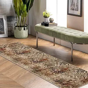 Superior Indoor Large Area Rug, Modern Geometric Design, Home Decor for Living Room, Kitchen, Bedroom, Entryway, Dining, Office, Dorm, Hardwood, Floor Throw, Rangoli Collection - 2ft 7" x 8ft, Maroon