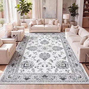 JONATHAN Y Cherie French Cottage Cream/Light Gray Indoor Area Rug, 3x5, Vintage, Bohemian, Easy-Cleaning for Living Room, Bedroom, Kitchen, Pet Friendly, Non-Shedding (MDP505F-3)