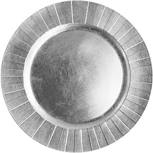 Charge It by Jay Burst Charger Plate 13 Decorative Melamine Service Plate for Home, Professional Dining, Perfect for Upscale Events, Dinner Parties, Weddings, Banquets, Catering, 1 Piece, Silver