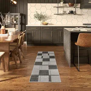 Nourison Home Nordic Grey Black 2' x 6' Scandinavian Area Rug - Easy Clean, Non Shedding, Bed Room, Living Room, Dining Room, Kitchen (6' Runner)