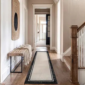 Rugshop Modern Transitional Bordered Runner Rug Low Pile Cream 2' 3" x 8'