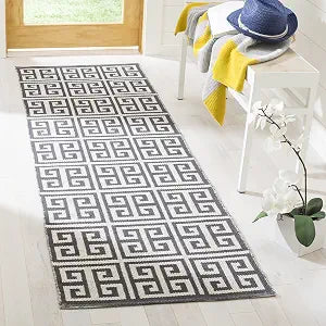 SAFAVIEH Montauk Collection Runner Rug - 2'3" x 7', Dark Grey & Ivory, Handmade Greek Key Cotton, Ideal for High Traffic Areas in Living Room, Bedroom (MTK724E)