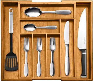 Bellemain Bamboo Kitchen Drawer Organizer, Expandable 8-Slot Tray