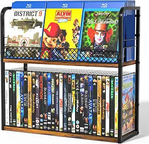 Alyoen 2-Tier DVD Storage Rack, Retro DVD Shelf for DVDs,CDs & Video Games