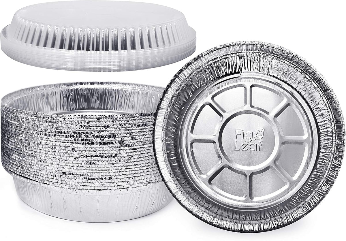 (60 Pack) Premium 7-Inch Round Foil Pans with Plastic Dome Lids l Heavy Duty l Disposable Aluminum Tin for Roasting, Baking, or Cooking