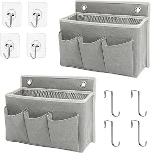 2-Pack Wall Hanging Organizer Bag/Hanging Baskets with Large Mesh Compartment & 3 PocketsOver the Door Organizer Space Saving Storage for Bedroom,RV Camper, Closet (Gray -2 Pack)
