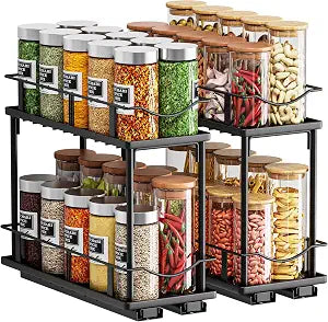 Bunoxea Pull Out Spice Rack 2 Pack,Slide Out Cabinet Spice Rack,Black