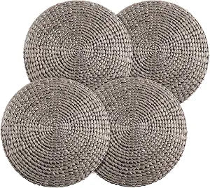 SARO LIFESTYLE Silver Woven Water Hyacinth Placemat - 15" Round, 4 Ct.