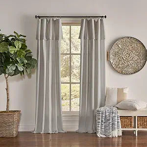 Mercantile Drop Cloth Curtain Panel, Light Filtering Ring & Tab Top with Attached Valance, 108 in Long x 50 in Wide, Farmhouse Single Window Panel, Bedroom, Living Room & Dining Room, Grey