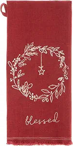 Karma Gifts, Embroidered Cotton Tea Towels, Wreath Small