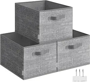SONGMICS Storage Baskets, Set of 3, Foldable Closet Organizer for Shelves