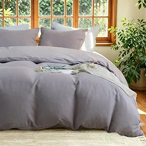 Simple&Opulence Muslin Duvet Cover Set, 100% Washed Cotton Cooling Duvet Cover for Summer, 2 Pieces Linen Like Gauze Comforter Cover with Pillow Sham, Twin, 68"x86", Grey Coffee