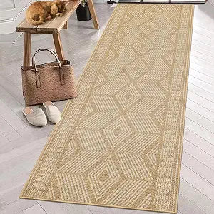 2x6 Washable Runner Rug Modern Geometric Minimalist Area Rug Stain Resistant Indoor Carpet with Non-Slip Backing Low Pile Floor Cover for Kitchen Hallway Laundry Entryway,Taupe