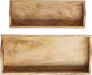 Creative Co-Op 2-Piece Mango Wood Serving Trays with Handles, Natural