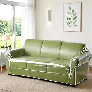 KEBE Clear Thicker Plastic Couch Cover for Pets, Heavy Duty Waterproof Shield Cat Dog Scratch Proof Protector Plastic Cover for Couch, Non-Slip Sofa Slipcover for Storage and Moving