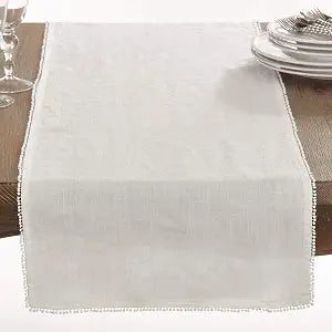 SARO LIFESTYLE 15062.I1672B Pomponin Collection PomPom Design Table Runner 16" x 72" Ivory