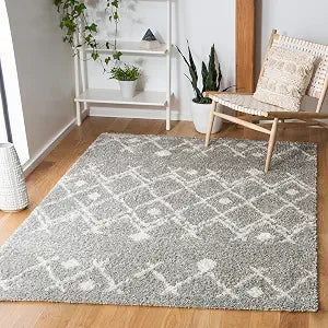SAFAVIEH Berber Shag Collection 3' x 5' Light Grey/Cream BER164B Moroccan Non-Shedding Living Room Bedroom Dining Room Entryway Plush 1.25-inch Thick Area Rug