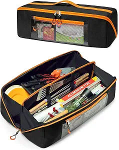 Marscamd 22 Grill Tool Storage Bag with Dual Inner Compartments, Black