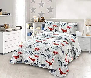 Collection Bedspread Coverlet Kids/Teens Dinosaur Rhino Ancient White Blue Red New # Dinosaur One (Twin)