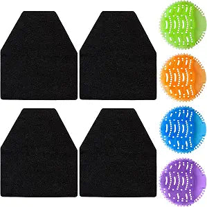 MIVEX Urinal Mats and Urinal Screen Deodorizer Set  4 Pack Slip Resistant Urinal Floor Mats for Men Bathroom & 4 Urinal Cakes Splash Guard  Fresh Scent Anti Splashing Protection
