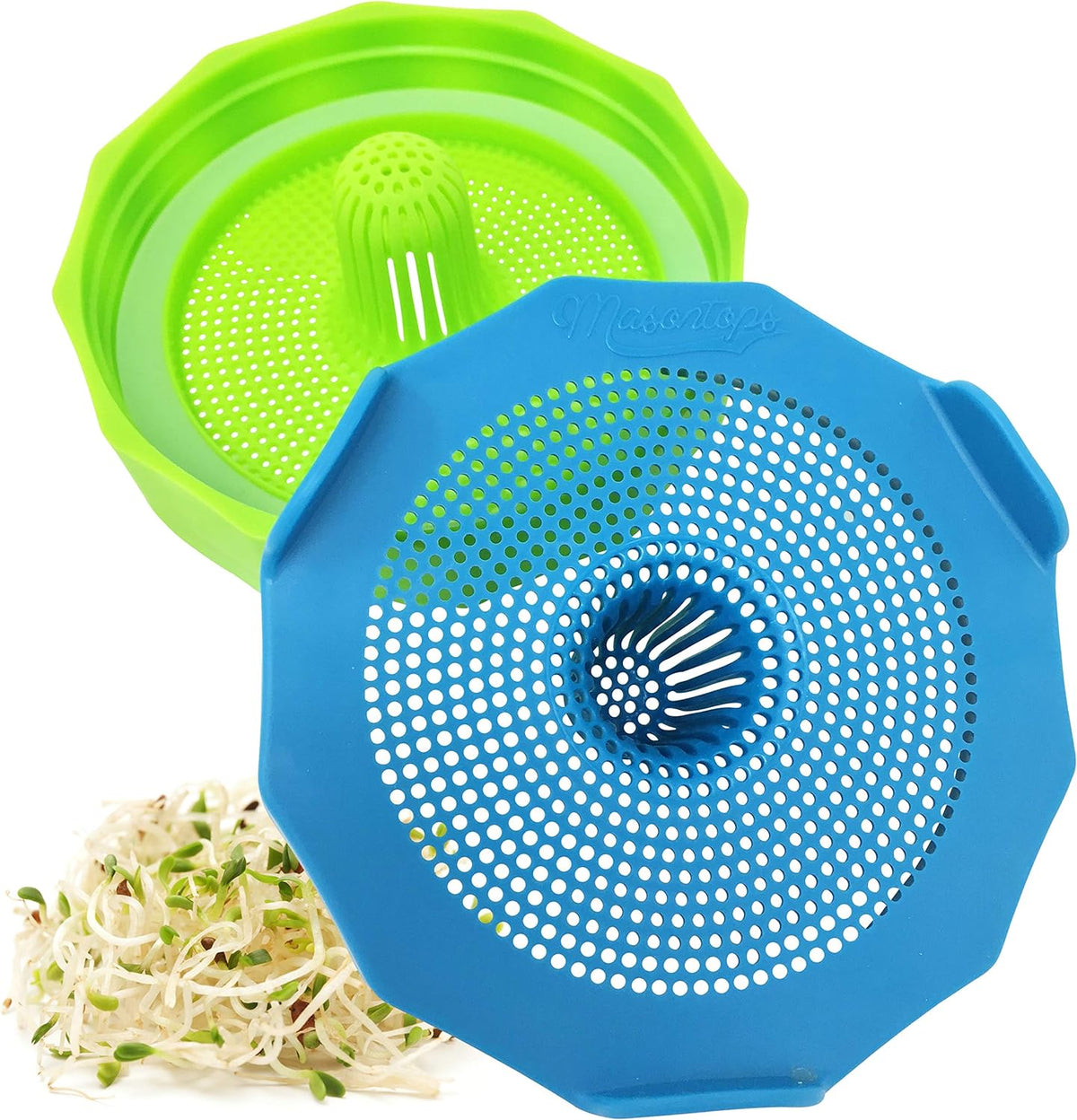 Masontops Bean Screen Plastic Mason Jar Sprouting Lids Mason Jar Sprouting Kit - For Growing Broccoli Seeds, Alfalfa, Mung Bean Sprouts - Wide Mouth Seed Sprouting Jar Lids Sprouting Kit Mason Jar
